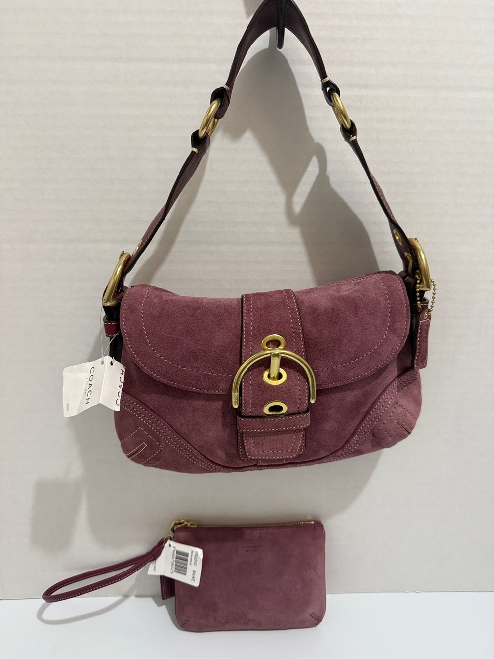 Coach Soho Buckle Shoulder Bag Wristlet Set Suede NWT Deadstock F10169 Vintage